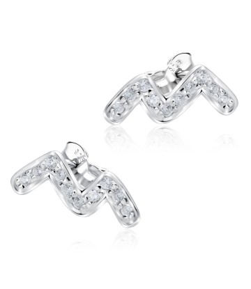 Sharp Wavy Line With CZ Stone Silver Ear Stud STS-5129